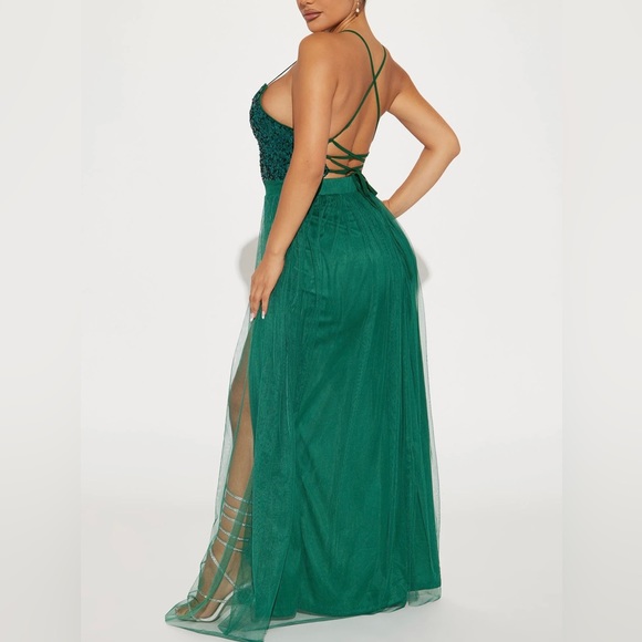 Fashion Nova Hunter Green Starlight Tulle Maxi Dress - Picture 3 of 4